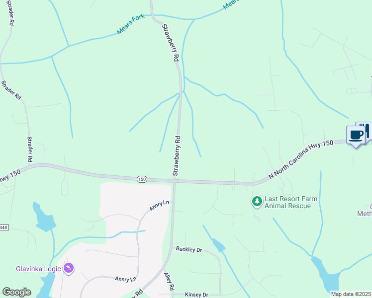 map of restaurants, bars, coffee shops, grocery stores, and more near 7410 Strawberry Road in Summerfield