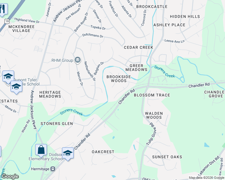 map of restaurants, bars, coffee shops, grocery stores, and more near 521 Leslie Ann Court in Nashville