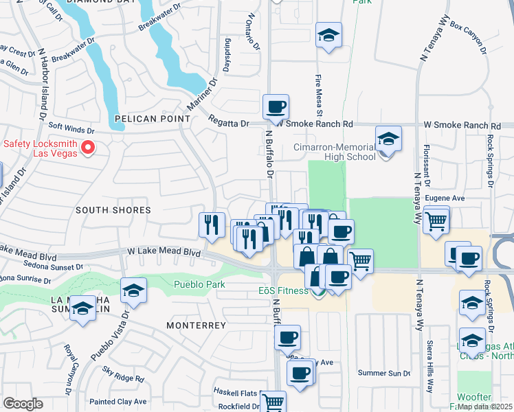 map of restaurants, bars, coffee shops, grocery stores, and more near 2130 Sealion Drive in Las Vegas