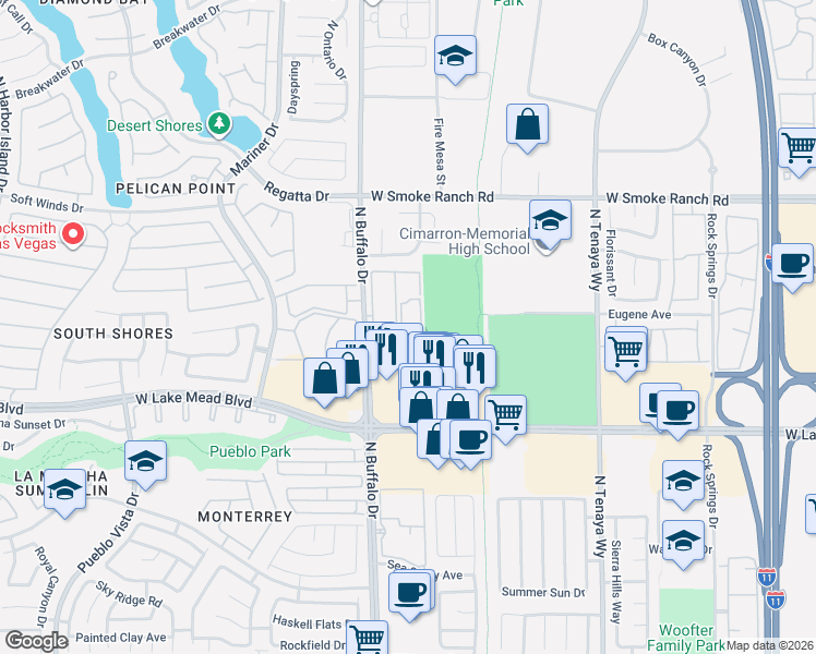 map of restaurants, bars, coffee shops, grocery stores, and more near 2116 Calville Street in Las Vegas