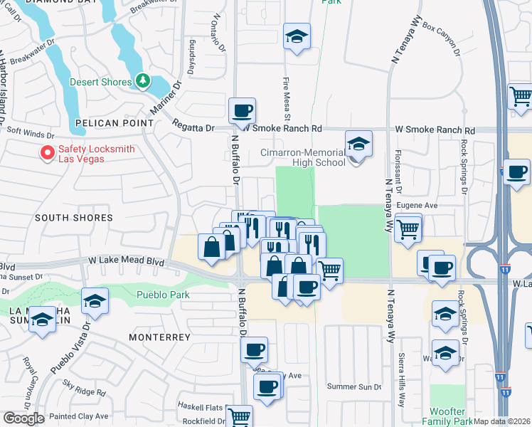 map of restaurants, bars, coffee shops, grocery stores, and more near 2116 Calville Street in Las Vegas