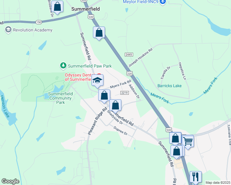 map of restaurants, bars, coffee shops, grocery stores, and more near 5012 Loire Drive in Summerfield