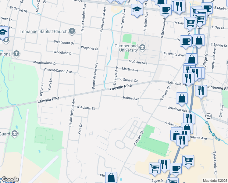 map of restaurants, bars, coffee shops, grocery stores, and more near 506 Leeville Pike in Lebanon