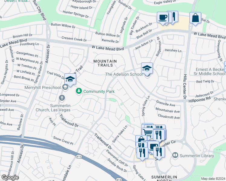 map of restaurants, bars, coffee shops, grocery stores, and more near 9829 Cantebury Rose Lane in Las Vegas
