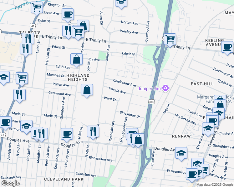 map of restaurants, bars, coffee shops, grocery stores, and more near 718 Oneida Avenue in Nashville