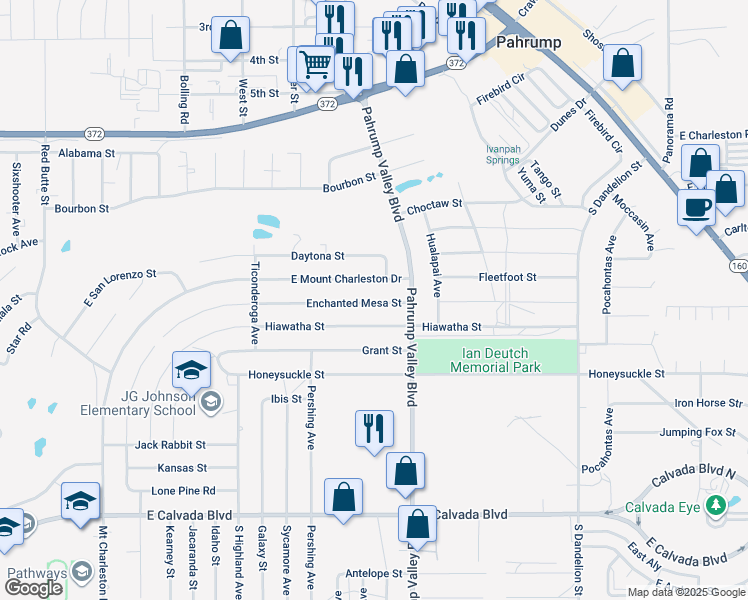 map of restaurants, bars, coffee shops, grocery stores, and more near 1320 Enchanted Mesa Street in Pahrump