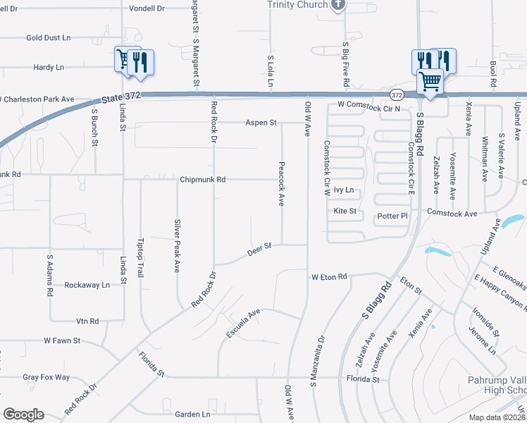 map of restaurants, bars, coffee shops, grocery stores, and more near 1401 Curtis Court in Pahrump