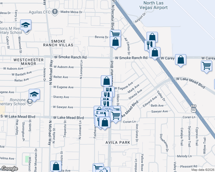map of restaurants, bars, coffee shops, grocery stores, and more near 2200 North Decatur Boulevard in Las Vegas