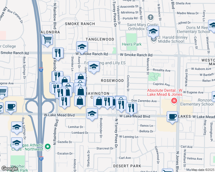 map of restaurants, bars, coffee shops, grocery stores, and more near 20 Petersham Court in Las Vegas