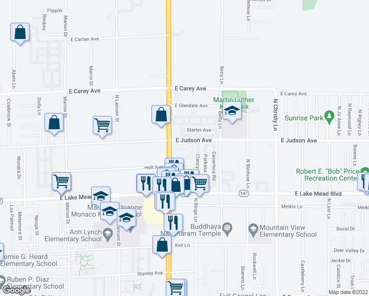 map of restaurants, bars, coffee shops, grocery stores, and more near 5164 Bellaria Place in Las Vegas