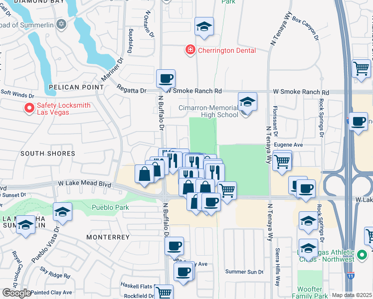 map of restaurants, bars, coffee shops, grocery stores, and more near 2117 Echo Bay in Las Vegas