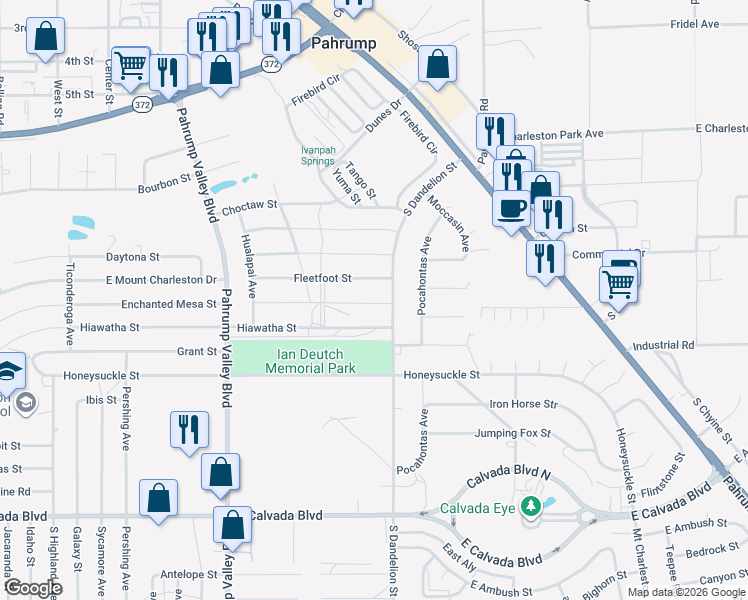map of restaurants, bars, coffee shops, grocery stores, and more near 1750 Geronimo Street in Pahrump