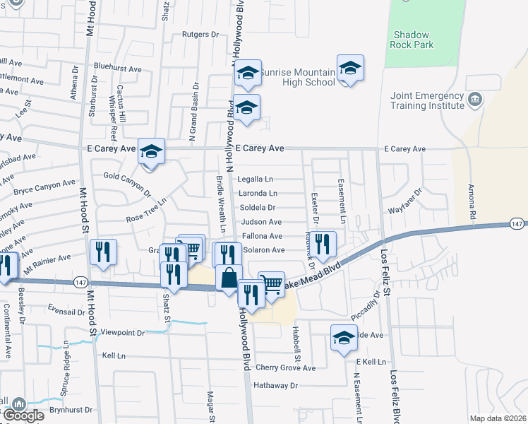map of restaurants, bars, coffee shops, grocery stores, and more near 6801 Soldela Drive in Las Vegas