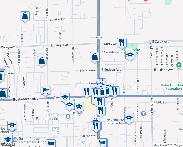 map of restaurants, bars, coffee shops, grocery stores, and more near 5083 Judson Avenue in Las Vegas