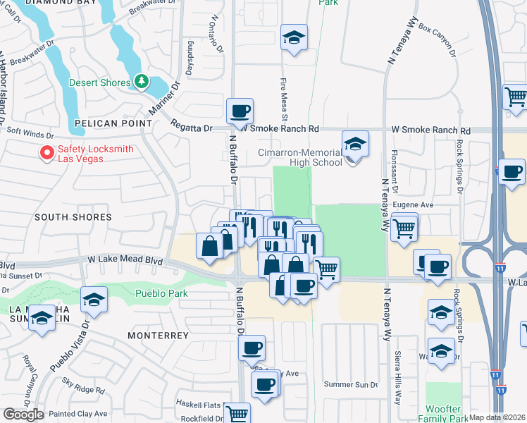 map of restaurants, bars, coffee shops, grocery stores, and more near 2117 Echo Bay in Las Vegas
