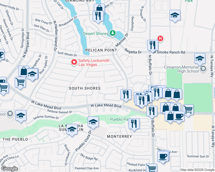 map of restaurants, bars, coffee shops, grocery stores, and more near 7916 Waterfalls Avenue in Las Vegas