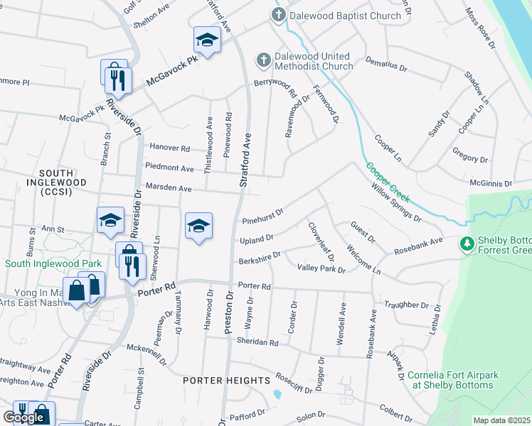map of restaurants, bars, coffee shops, grocery stores, and more near 1911 Pinehurst Drive in Nashville