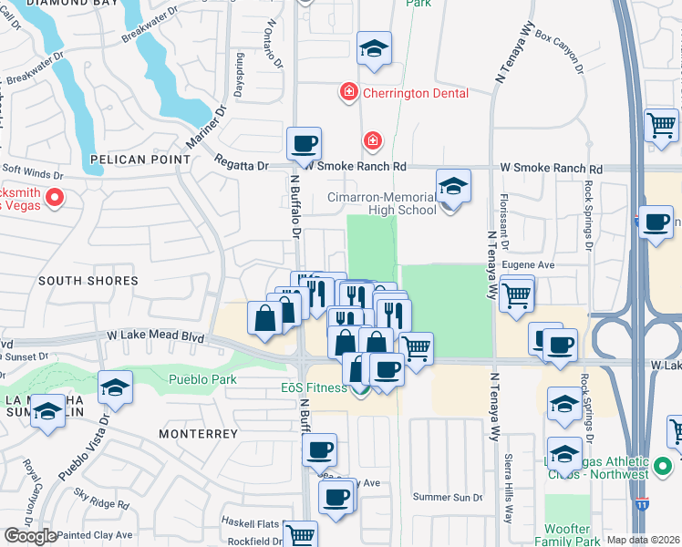 map of restaurants, bars, coffee shops, grocery stores, and more near 2117 Echo Bay in Las Vegas