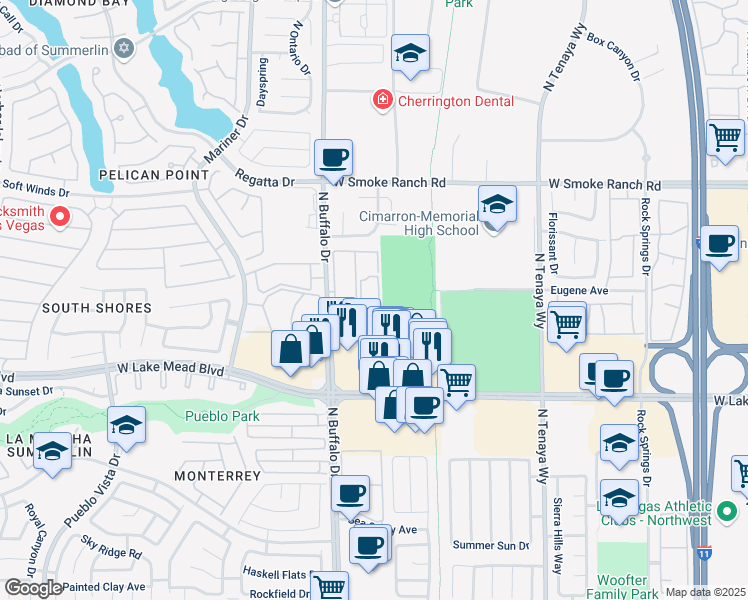map of restaurants, bars, coffee shops, grocery stores, and more near 2117 Echo Bay in Las Vegas