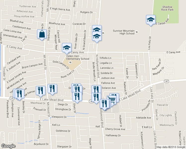 map of restaurants, bars, coffee shops, grocery stores, and more near 2217 Bridle Wreath Lane in Las Vegas