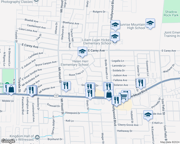 map of restaurants, bars, coffee shops, grocery stores, and more near 2221 Grand Clover Lane in Las Vegas