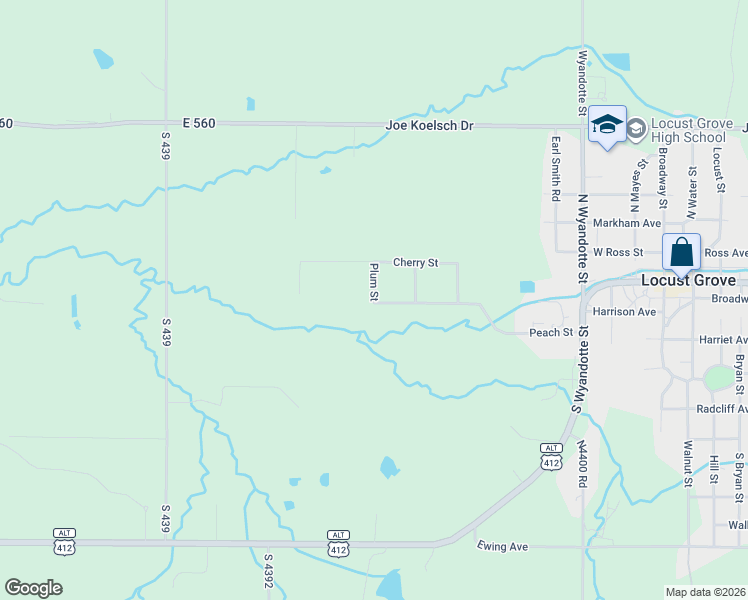 map of restaurants, bars, coffee shops, grocery stores, and more near 210 Plum Street in Locust Grove