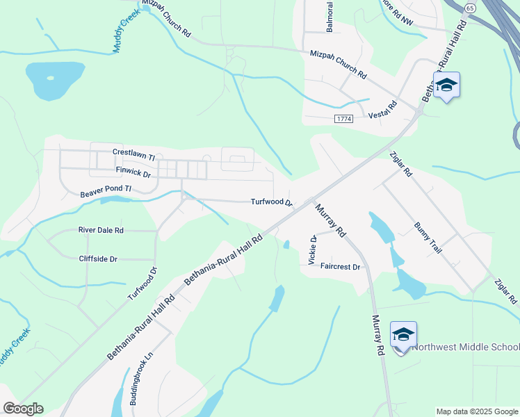 map of restaurants, bars, coffee shops, grocery stores, and more near 1430 Turfwood Drive in Winston-Salem