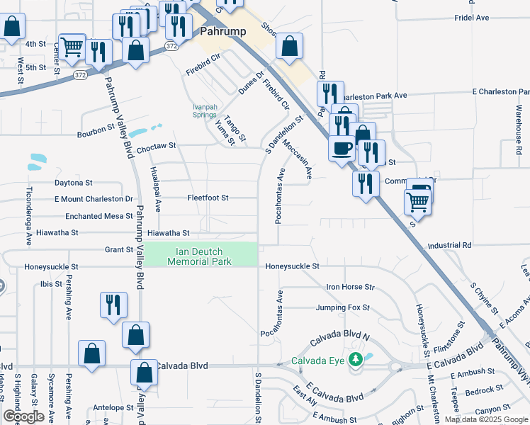 map of restaurants, bars, coffee shops, grocery stores, and more near 1381 South Dandelion Street in Pahrump