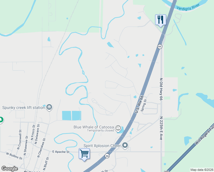 map of restaurants, bars, coffee shops, grocery stores, and more near 209 Bradford Street in Catoosa