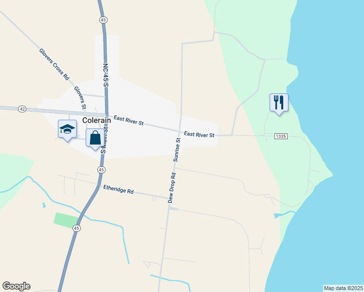 map of restaurants, bars, coffee shops, grocery stores, and more near 107 Sunrise Street in Colerain