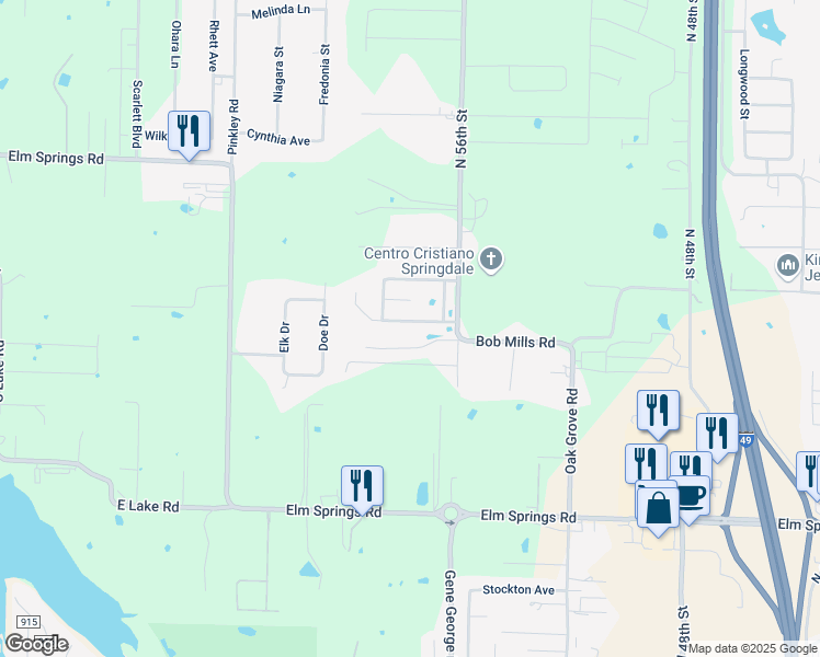 map of restaurants, bars, coffee shops, grocery stores, and more near 5763 Sant'antonio Avenue in Springdale