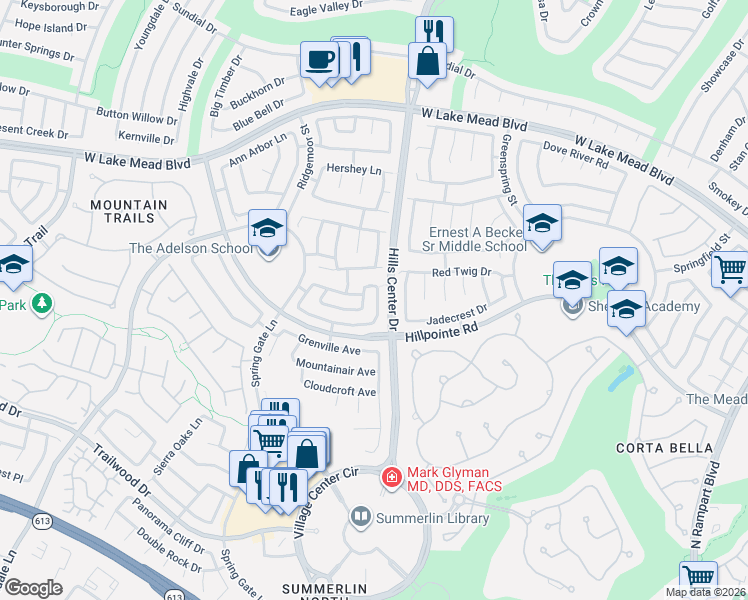 map of restaurants, bars, coffee shops, grocery stores, and more near 9409 Valley Hills Avenue in Las Vegas