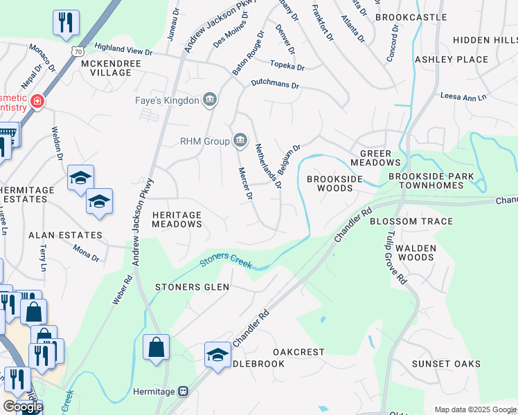 map of restaurants, bars, coffee shops, grocery stores, and more near 683 Mercer Drive in Nashville
