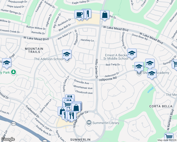 map of restaurants, bars, coffee shops, grocery stores, and more near 9409 Valley Hills Avenue in Las Vegas