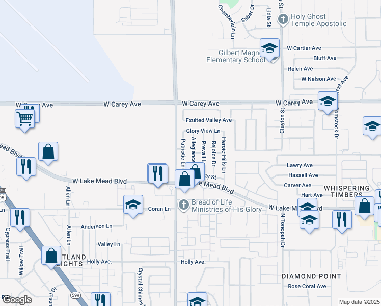 map of restaurants, bars, coffee shops, grocery stores, and more near 2203 Allegiance Drive in North Las Vegas
