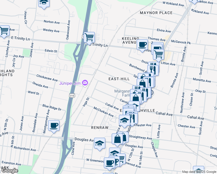 map of restaurants, bars, coffee shops, grocery stores, and more near 916A Fairwin Avenue in Nashville