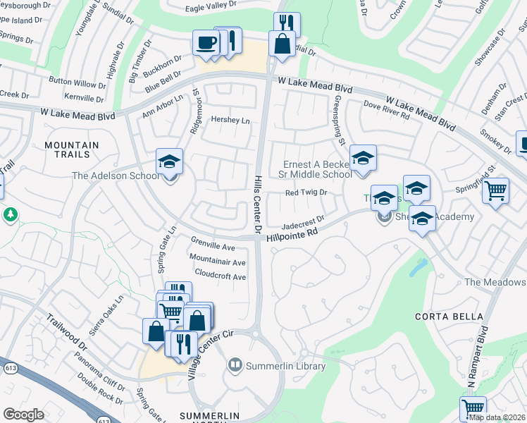 map of restaurants, bars, coffee shops, grocery stores, and more near 2117 Whitebirch Lane in Las Vegas