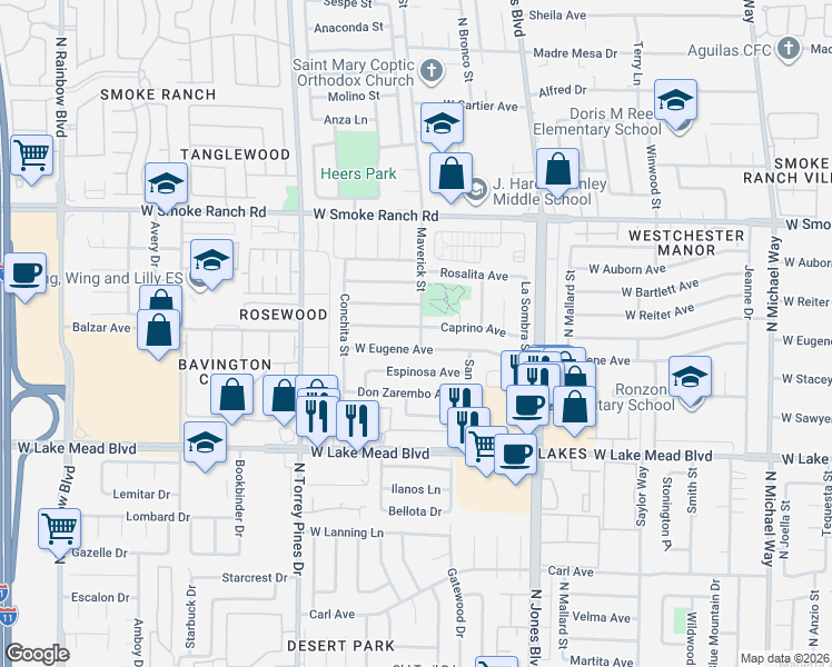 map of restaurants, bars, coffee shops, grocery stores, and more near 6231 Cambria Ave in Las Vegas