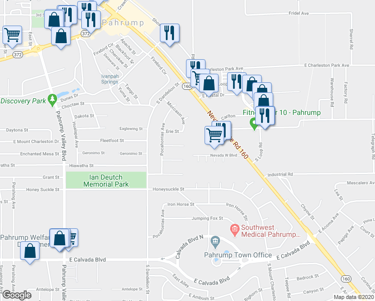 map of restaurants, bars, coffee shops, grocery stores, and more near 1961 5 Feathers Street in Pahrump