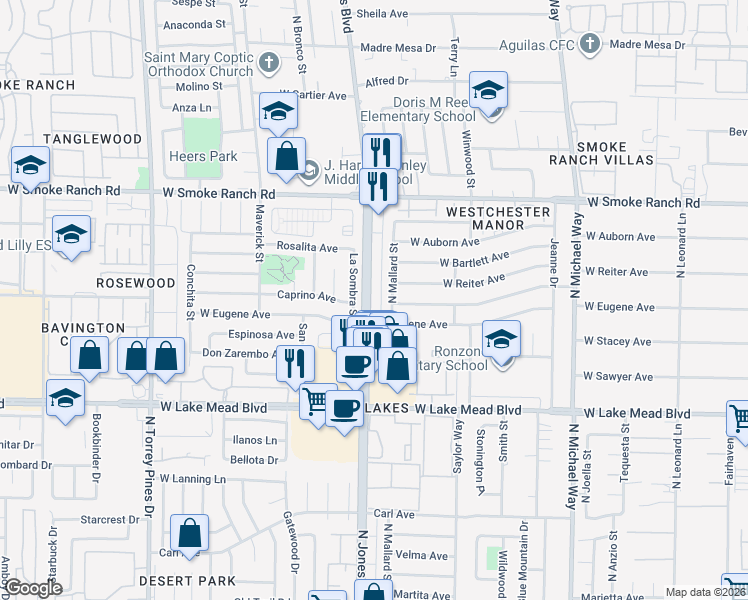 map of restaurants, bars, coffee shops, grocery stores, and more near 2217 North Jones Boulevard in Las Vegas