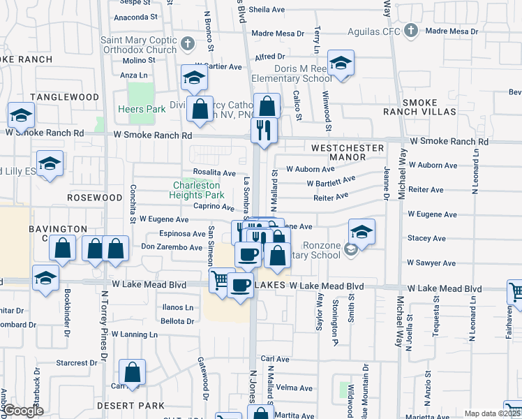 map of restaurants, bars, coffee shops, grocery stores, and more near 2217 North Jones Boulevard in Las Vegas