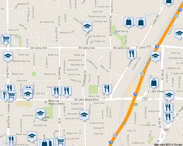 map of restaurants, bars, coffee shops, grocery stores, and more near 420 Kris Circle in North Las Vegas