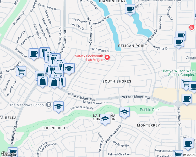 map of restaurants, bars, coffee shops, grocery stores, and more near 8216 Hollow Wharf Drive in Las Vegas
