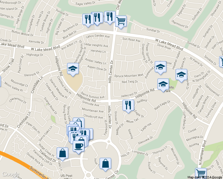 map of restaurants, bars, coffee shops, grocery stores, and more near 2117 Whitebirch Lane in Las Vegas