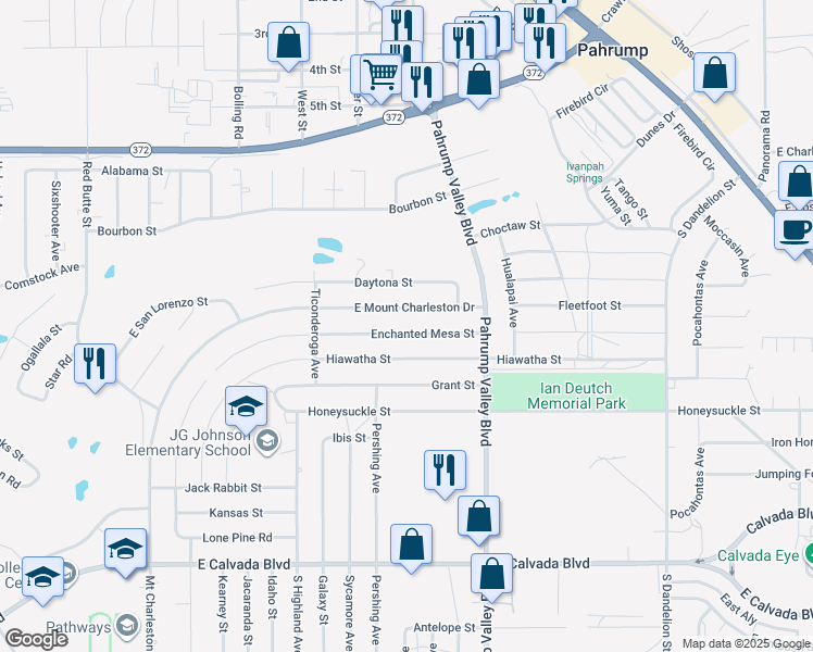 map of restaurants, bars, coffee shops, grocery stores, and more near 1230 Enchanted Mesa Street in Pahrump