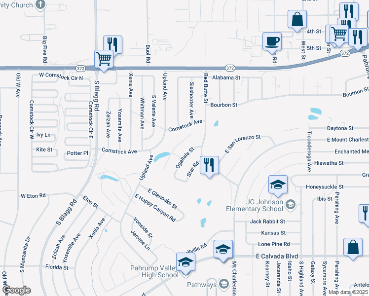 map of restaurants, bars, coffee shops, grocery stores, and more near 1400 Ogallala Street in Pahrump