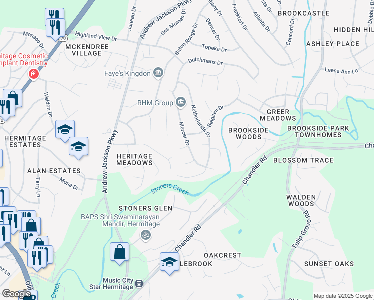 map of restaurants, bars, coffee shops, grocery stores, and more near 683 Mercer Drive in Nashville