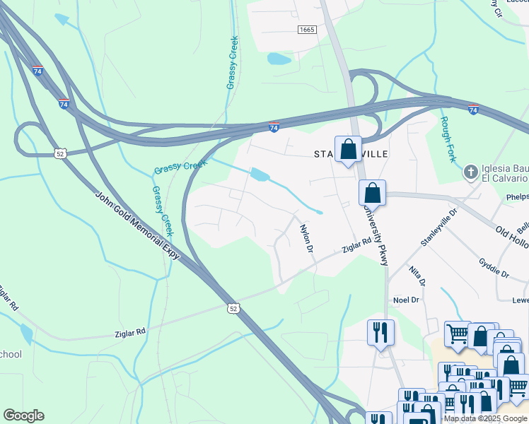 map of restaurants, bars, coffee shops, grocery stores, and more near 5736 Nylon Dr in Winston-Salem