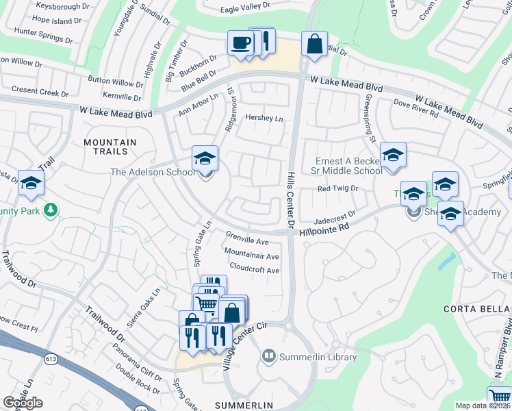 map of restaurants, bars, coffee shops, grocery stores, and more near 9425 Valley Hills Avenue in Las Vegas