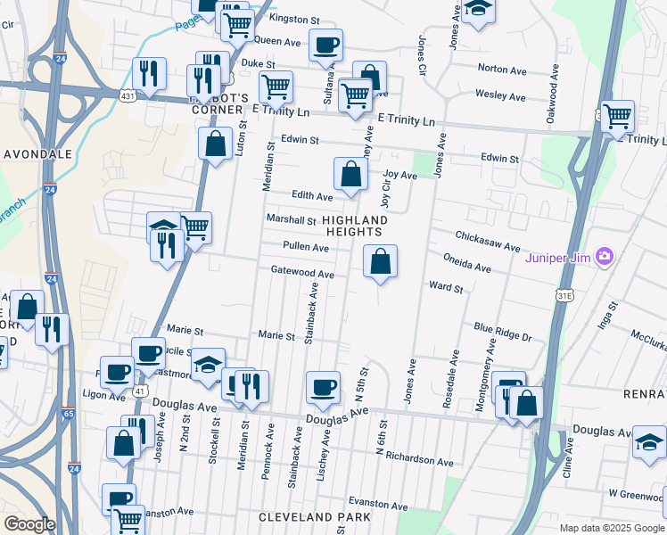 map of restaurants, bars, coffee shops, grocery stores, and more near 339 Gatewood Avenue in Nashville